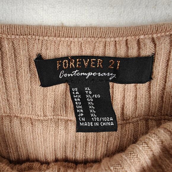 Forever 21 Ruffle Off Shoulder Sweater Pink Beige Ribbed Knit Size XL - Picture 5 of 7